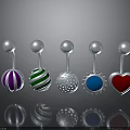 Five Different Colorful Body Piercing Jewelry with Heart Sun and Striped Designs