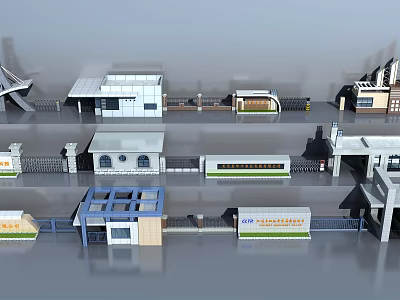 Various Detailed Architectural Models Featuring Different Building Structures Entrances And Pavilions 3d model