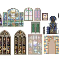 Stained Glass Windows With Various Gothic Styles And Colorful Artistic Patterns