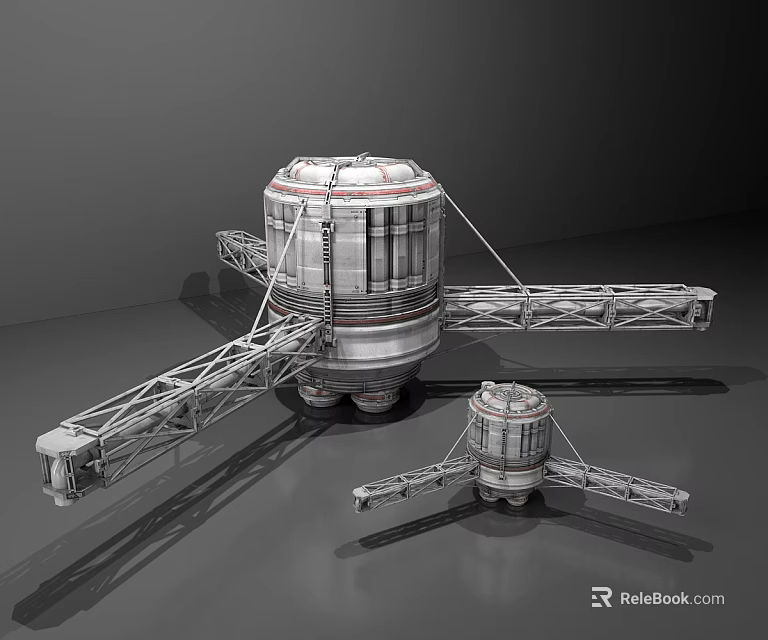 Cartoon Scene Featuring Two Silver Metallic Space Modules With Support Frames 3d model
