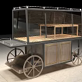 Functional Display Shelf Trolley with Glass Cover Wooden Shelves and Wheels for Retail