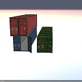 Colorful Shipping Containers Stacked With Open Blue Door Red And Green Panels