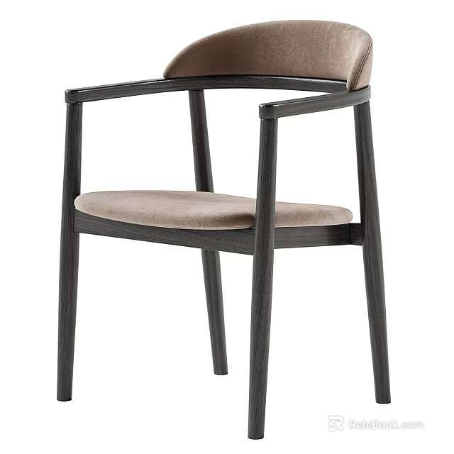 Modern Wooden Frame Chair With Curved Armrests And Upholstered Seat Backrest 3d model 