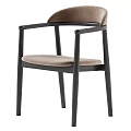 Modern Wooden Frame Chair With Curved Armrests And Upholstered Seat Backrest