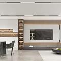 Modern Dining and Living Room Interior With Open Concept TV Wall and Dining Table