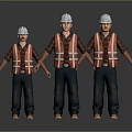 Three Men Wearing Safety Helmets And Reflective Vests Standing In A Row