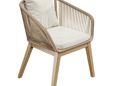 Modern Rattan Leisure Chair With Soft Cushion And Wooden Legs Design 3d model
