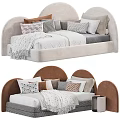 Cozy Kids Bed With Curved Headboard Soft Material Colorful Pillows And Warm Blanket