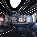 FPX Exhibition Hall With Modern Red And Black Design Display Cabinets Screens And Character Posters