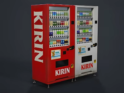 KIRIN Red And White Commercial Vending Machine Stocked With Various Beverages 3d model
