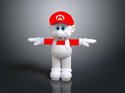 Super Mario Figurine With Red Hat M Logo Red Shirt White Overalls And Outstretched Arms 3d model