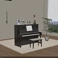 Instruments and Art Supplies Featuring Black Upright Piano Sheet Music Sculpture and Potted Plant