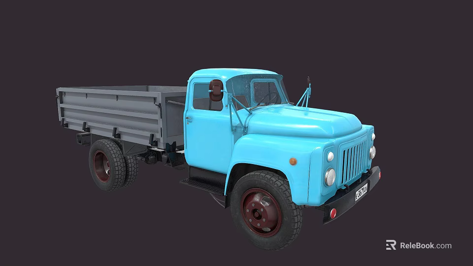 Vintage Blue Truck With Open Cargo Bed Single Cab And Large Tires 3d model 