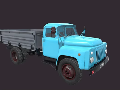 Vintage Blue Truck With Open Cargo Bed Single Cab And Large Tires 3d model