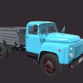 Vintage Blue Truck With Open Cargo Bed Single Cab And Large Tires