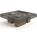 Modern Glass Coffee Table With Brass Metal Legs And Stone Decorative Elements 3d model