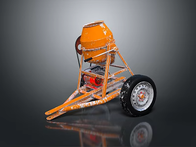 Orange Portable Concrete Mixer With Engine Wheels And Concrete Residue Surface 3d model