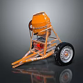 Orange Portable Concrete Mixer With Engine Wheels And Concrete Residue Surface