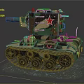 Detailed Military Camouflage Tank With Red Star Symbol And Metal Tracks