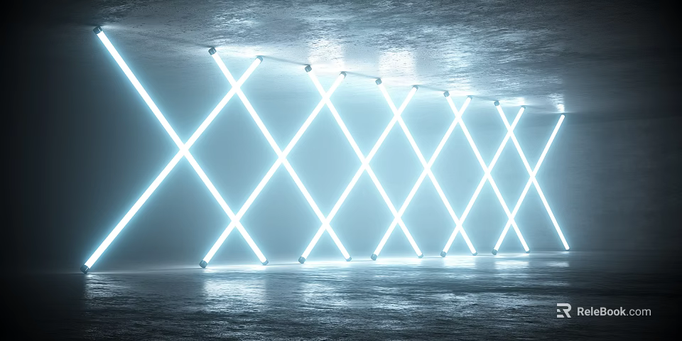 Modern Cross Arranged Decorative Lights With White Neon X Shaped Patterns Illuminating Dark Tech Space 3d model 