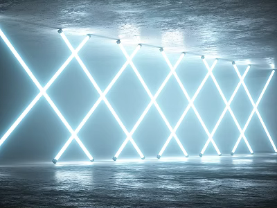 Modern Cross Arranged Decorative Lights With White Neon X Shaped Patterns Illuminating Dark Tech Space 3d model
