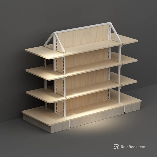 Wooden Display Shelf With Multiple Layers And White Metal Frame For Retail 3d model 