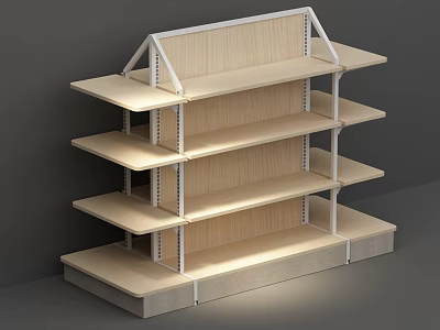 Wooden Display Shelf With Multiple Layers And White Metal Frame For Retail 3d model