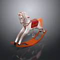 White Wooden Rocking Horse With Red Saddle And Orange Rockers