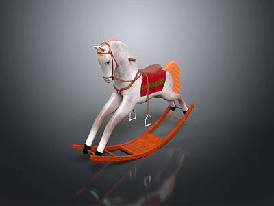 White Wooden Rocking Horse With Red Saddle And Orange Rockers 3d model