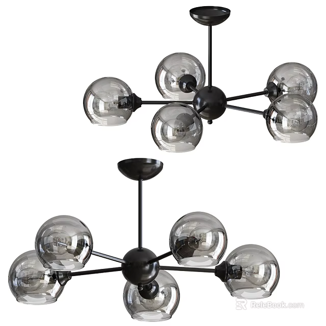 Modern Chandelier Design With Black Metal Frame And Transparent Glass Globes 3d model 