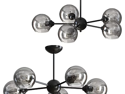 Modern Chandelier Design With Black Metal Frame And Transparent Glass Globes 3d model