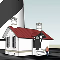 Red Top Lighthouse Tower With Black And White Stripes And Railing Design