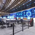 Modern Control Room With Large Display Wall Multiple Monitors And Workstations 3d model