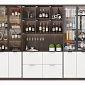 Modern Wine Cabinet With Glass Doors Wine Bottles Glasses Storage Drawers And Decorative Plants