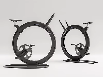 Two Modern Black Circular Fitness Exercise Equipment With Seats And Pedals 3d model
