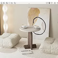 Cozy Living Corner With Poufs Round Side Table Tea Cups And Floor Lamp