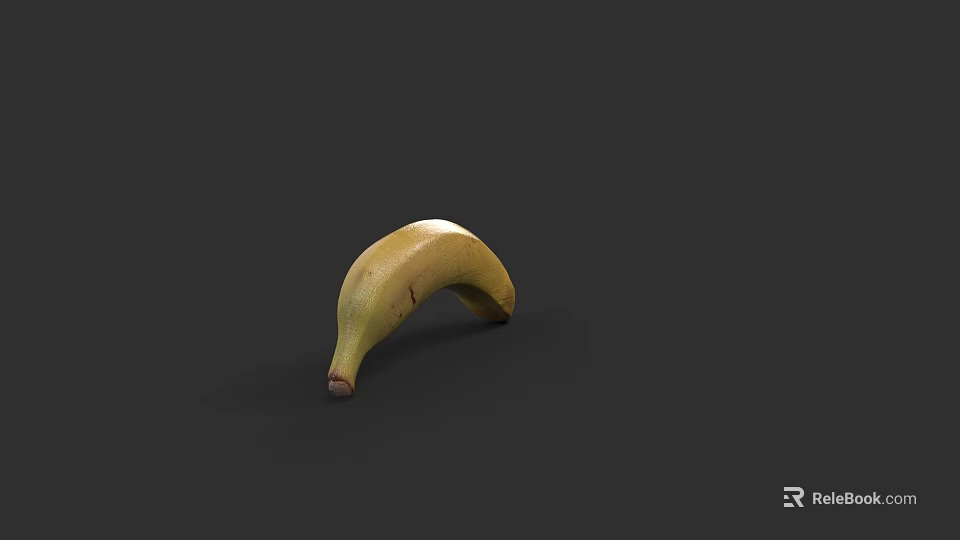 Ripe Yellow Banana With Natural Curved Shape On Black Background 3d model 