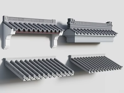 Traditional Chinese Architectural Components Featuring Gray Roof Tiles And Eave Structures 3d model
