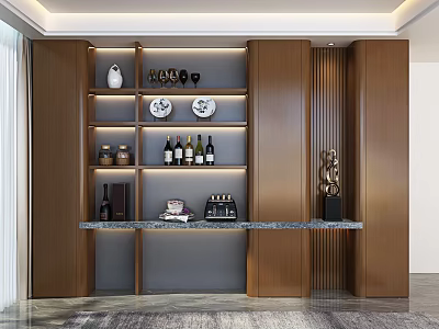 Modern Elegant Wooden Sideboard With Glass Doors LED Lights Wine Storage And Decorations 3d model