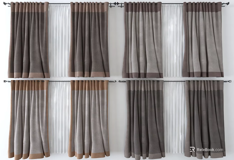 Brown Gradient Curtains with Stylish Design for Modern Interior Decoration 3d model