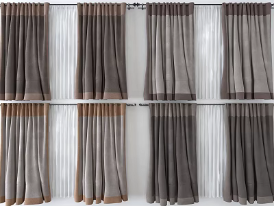 Brown Gradient Curtains with Stylish Design for Modern Interior Decoration 3d model