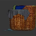 Woven Storage Baskets With Colorful Fabrics Checkered Cloth Cover And Blue Cloth