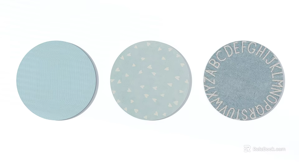 Decorative Round Rugs in Soft Blue with Solid Triangle and Alphabet Patterns 3d model 