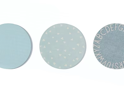 Decorative Round Rugs in Soft Blue with Solid Triangle and Alphabet Patterns 3d model