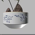 Elegant Bamboo Bonsai Plant in White Blue Patterned Pot with Exposed Roots for Indoor Decor