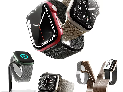 Elegant Modern Smartwatch Collection With Various Strap Styles And Contemporary Designs 3d model