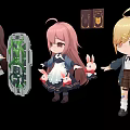 Anime Style Game Movie Characters In Maid And School Uniforms With Rabbit Plush Accessories