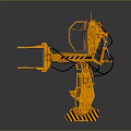 Yellow Industrial Metal Mechanical Component With Arm And Black And Yellow Warning Stripes