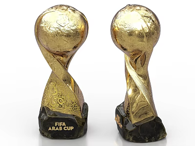 Pair of Shiny Golden FIFA World Cup Trophies with Black Pedestal Base 3d model
