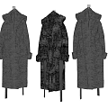 Long Hooded Coats in Gray and Black Hanging on Hangers with Plush Fabric